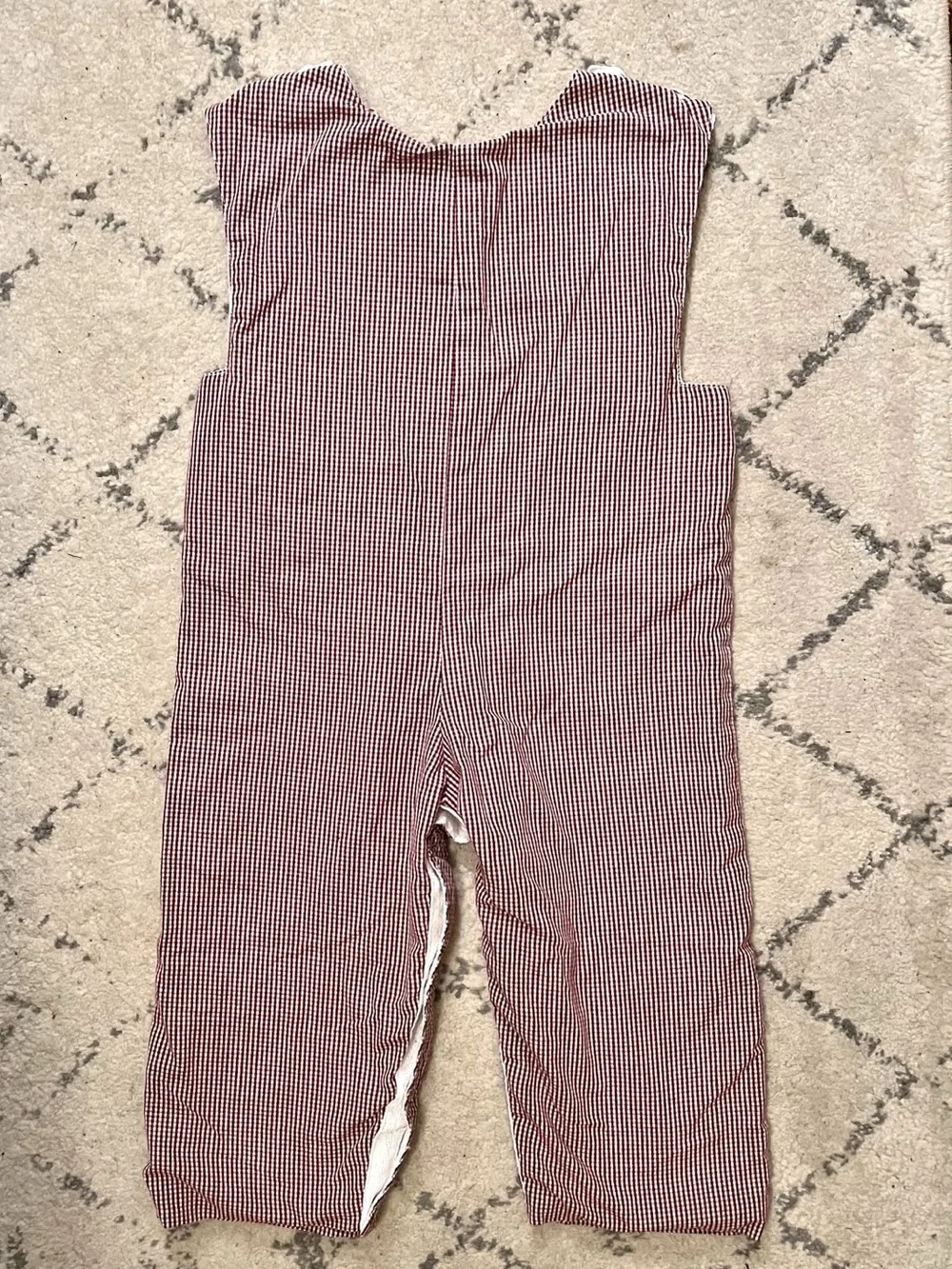 Smocked Burgundy Gingham Kids' Overalls with Autumn Embroidery